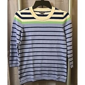 Eddie Bauer Sweater Womens Size S 3/4‎ Sleeve Striped Purple and Blue with White